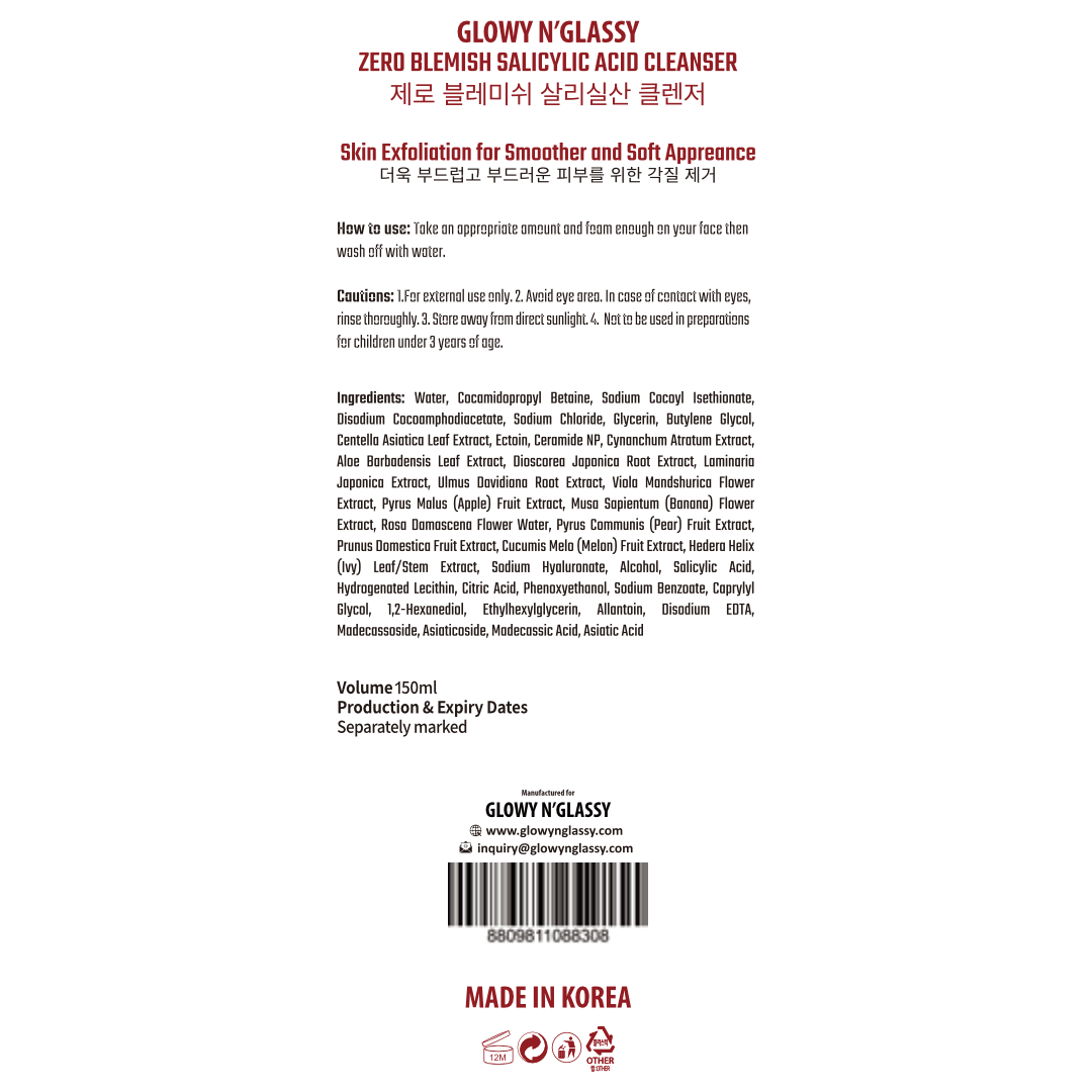 Zero Blemish Salicylic Acid Cleanser Glowy N' Glassy Italy